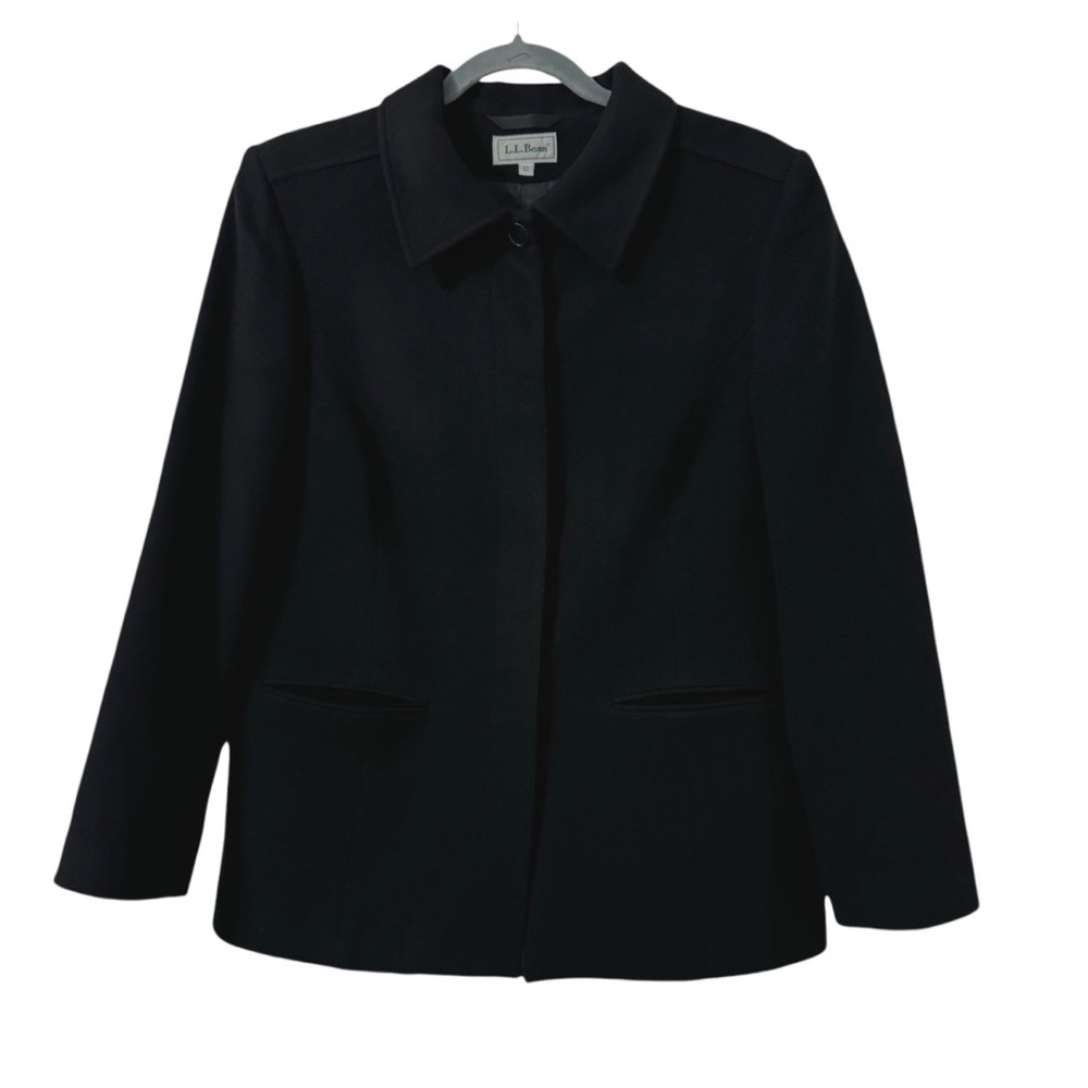 VTG L.l Bean Coat Womens Sz 12‎ Black Wool Cashmere Business Casual Modern
